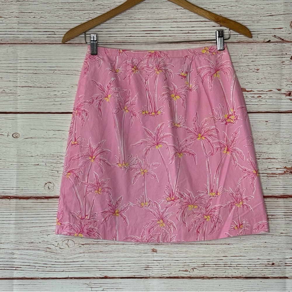 Lilly Pulitzer Vintage White Label Mini Skirt in Pink Palm Tree Print Sz 4